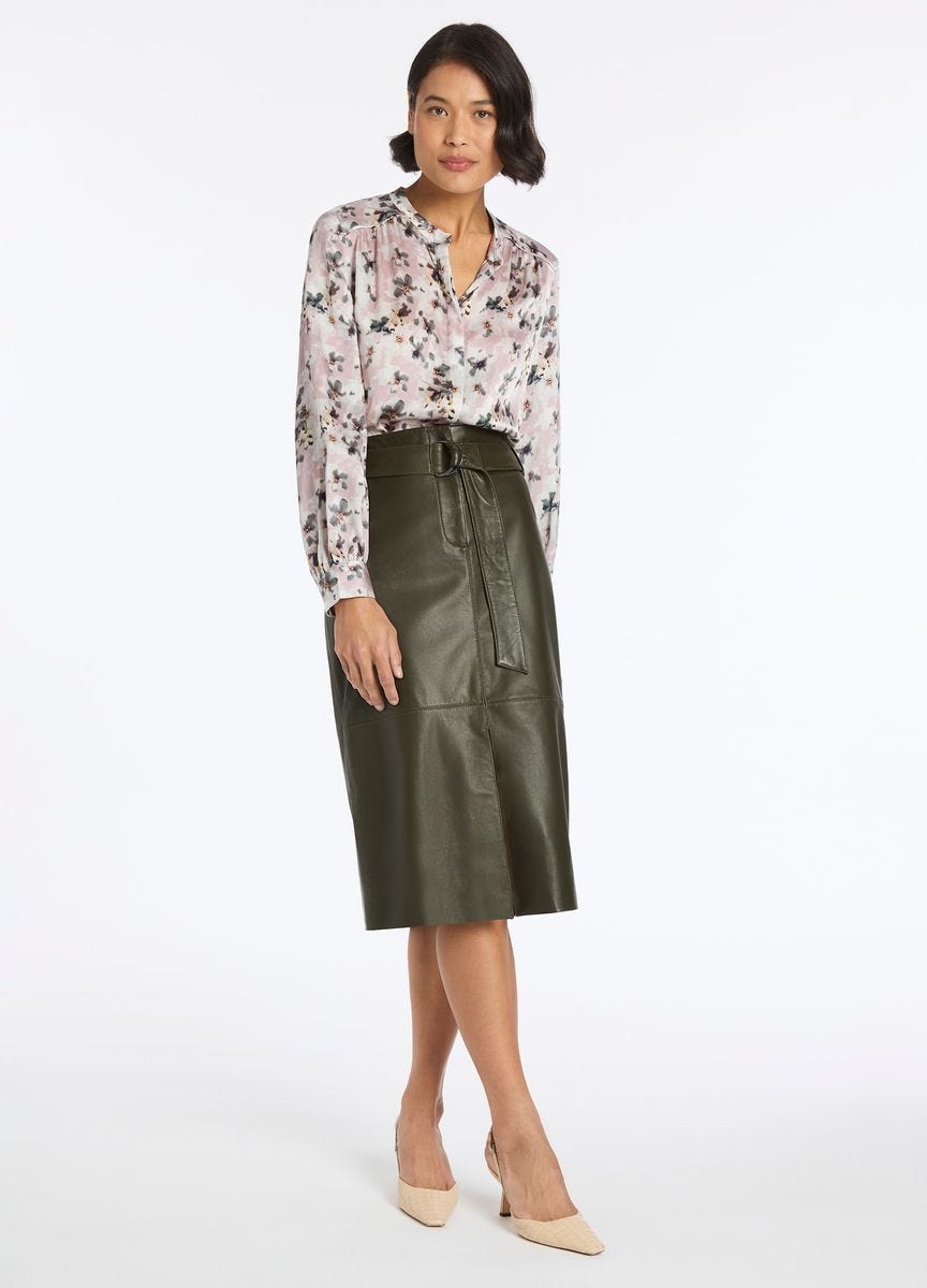 David Lawrence Women s Charlise Belted Leather Skirt
