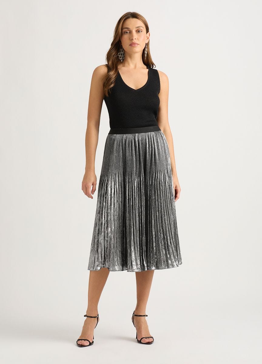 David Lawrence Women s Rumi Metallic Pleat Skirt