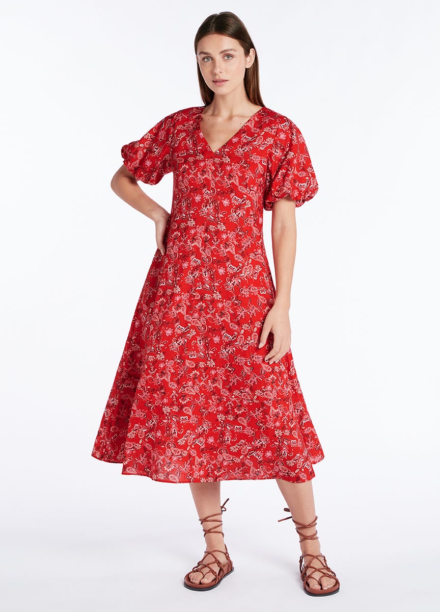 Red linen hot sale dress zara