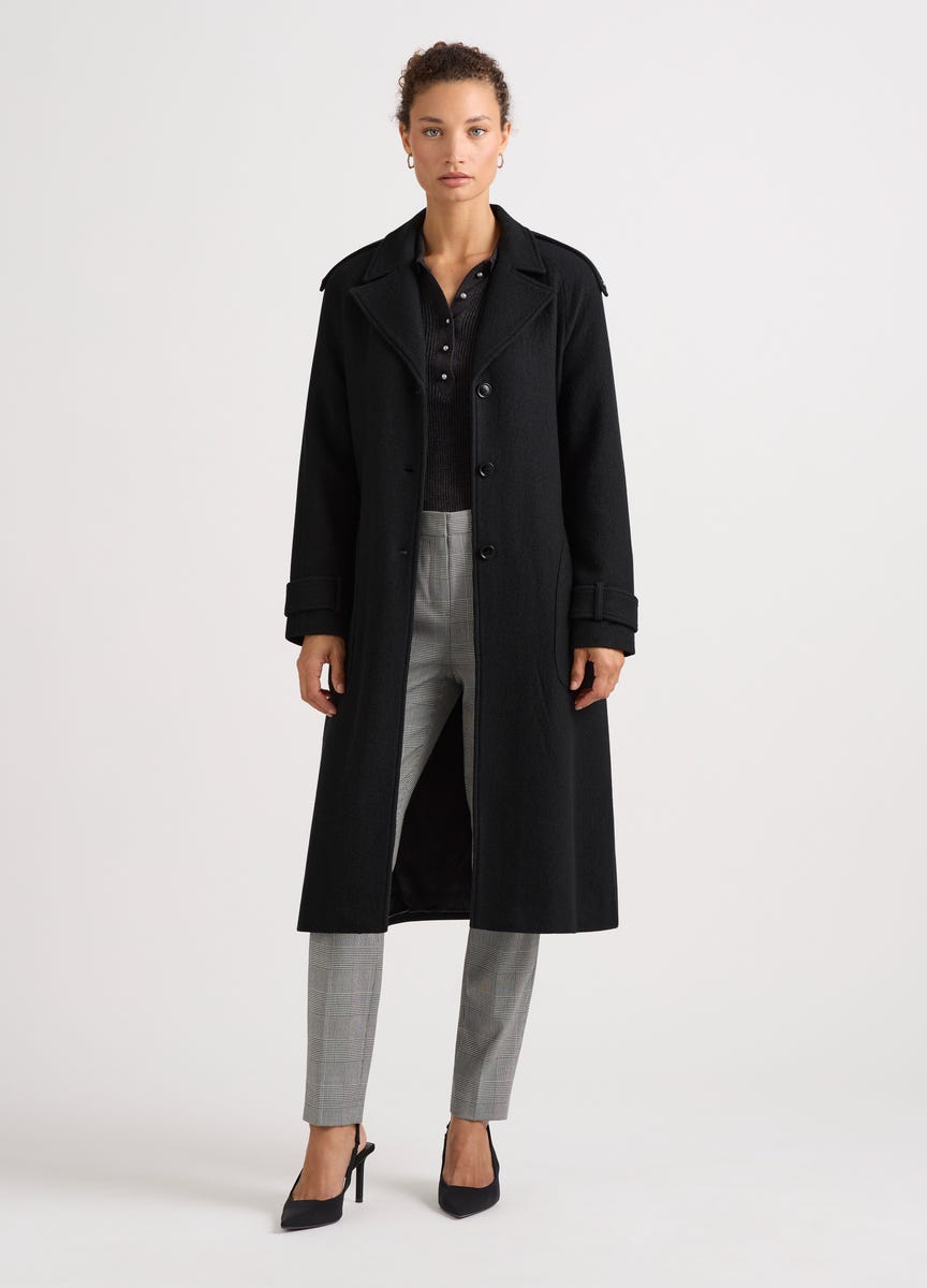 Women's wool trench coat long sale